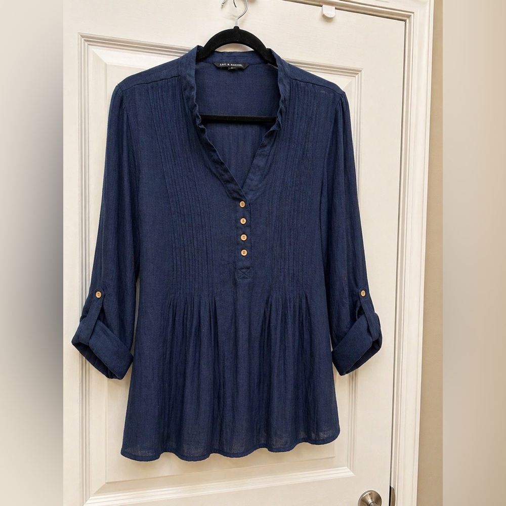 Zac & Rachel Navy Pintuck Button-Front Tunic